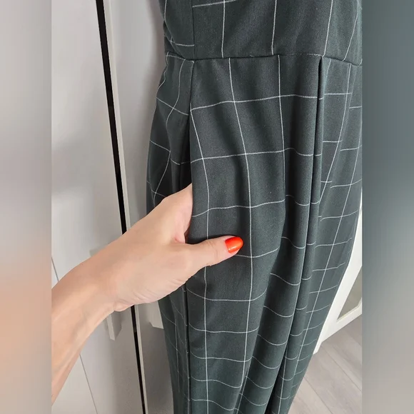 NWOT Rare Unique Vintage Windowpane Emerald Rochelle Plaid Suspender Pants - Picture 6 of 10